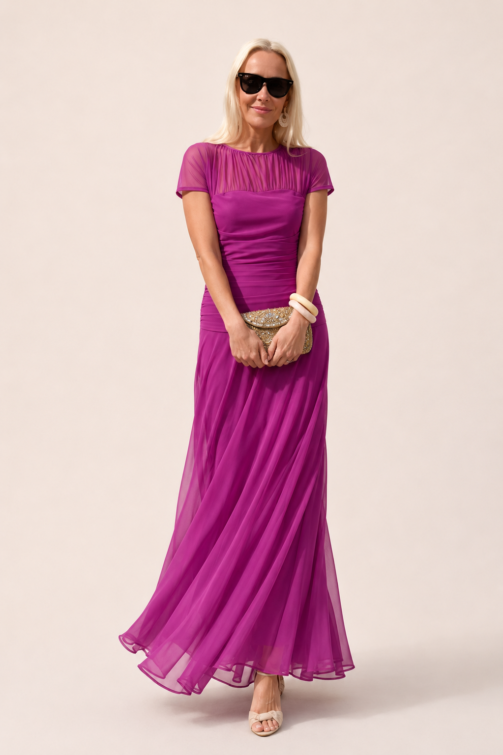 Lauren chiffon maxi dress in purple, full-length front view