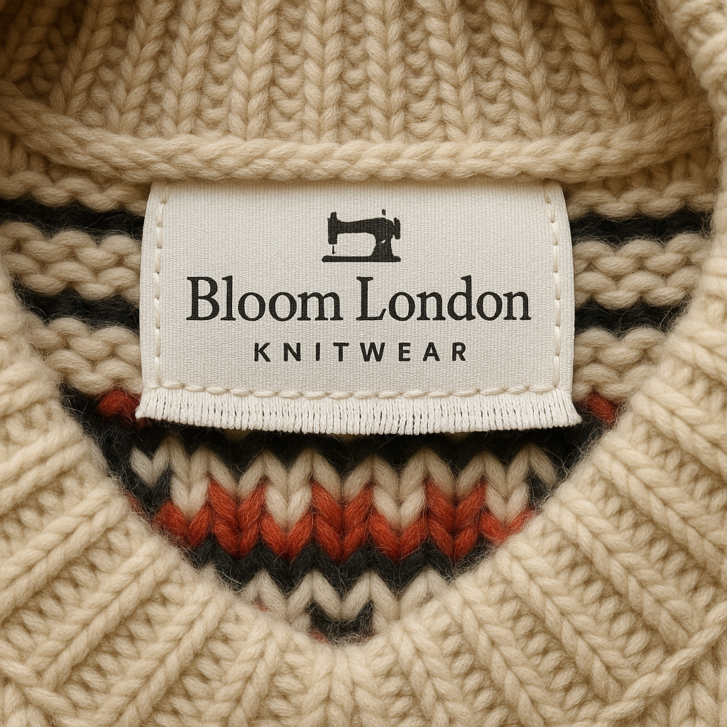 Esmé cardigan knit detail with cream ribbing and orange pattern row
