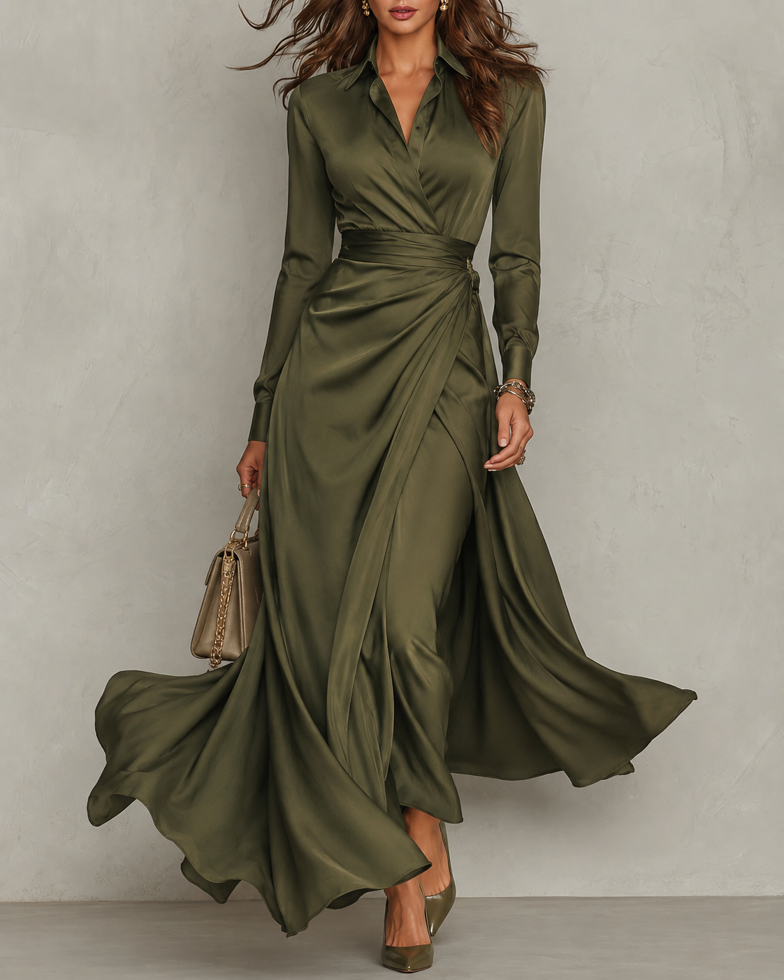 LIORA™ | Green Wrap Maxi Dress