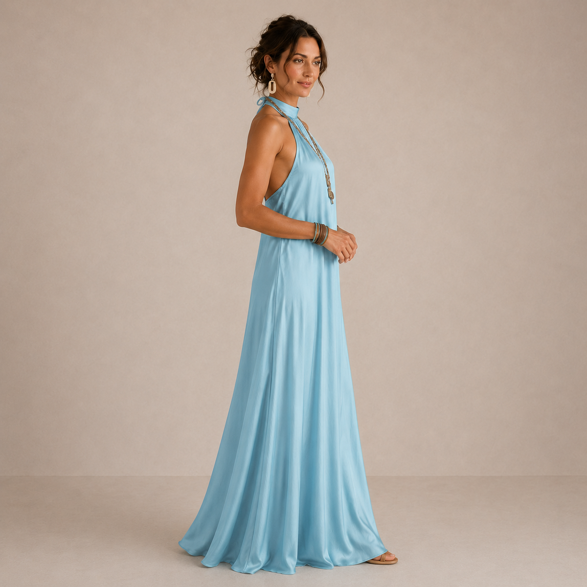 LIORA™ | Blue Halter-Neck Flowing Maxi Dress