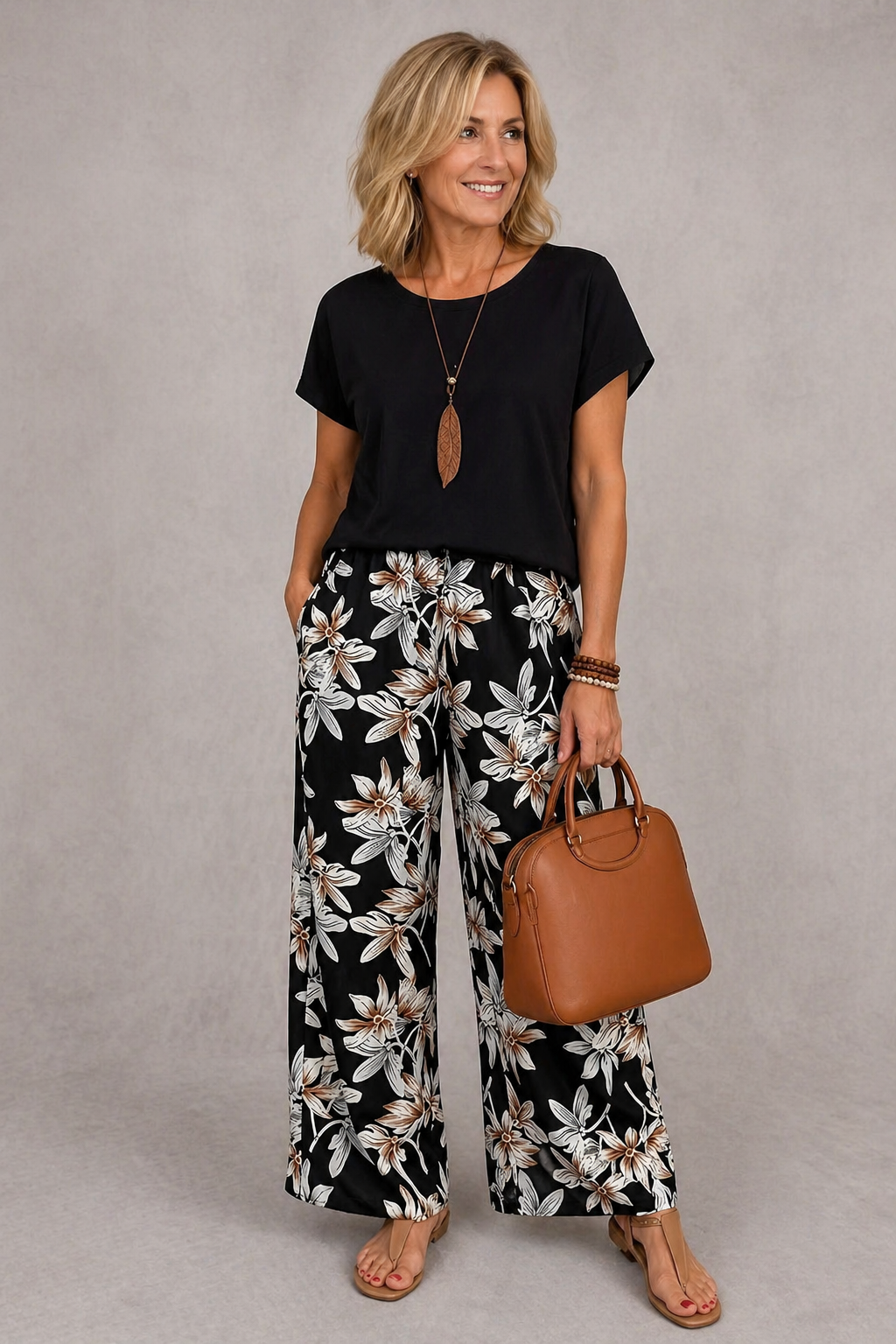 Rosie floral two-piece set in black, full-length front view