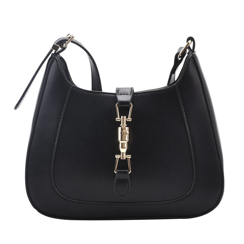 Classic curved shoulder bag in black, front view