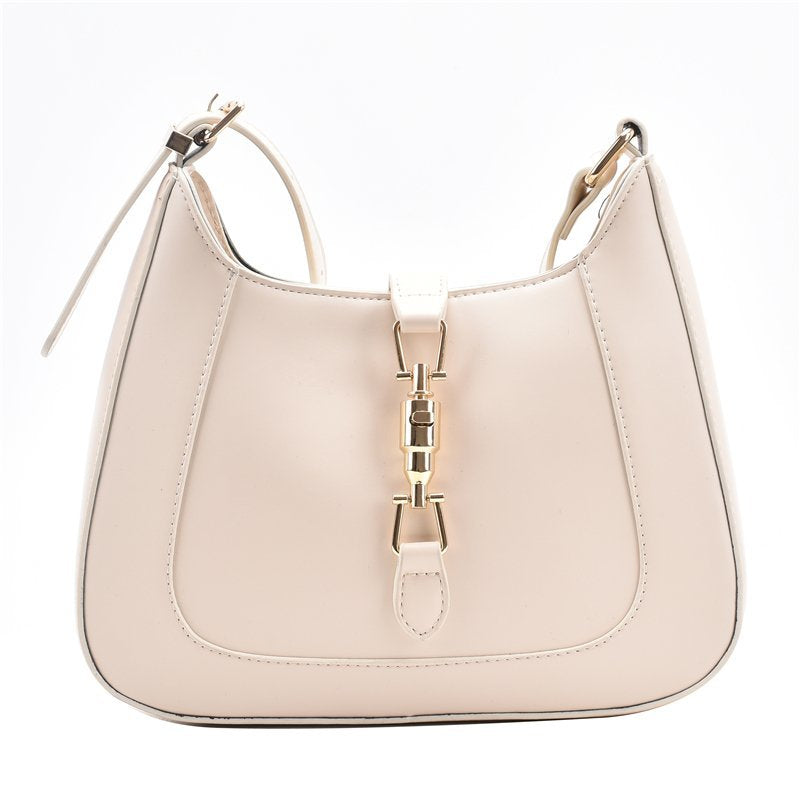 Classic curved shoulder bag in white, front view