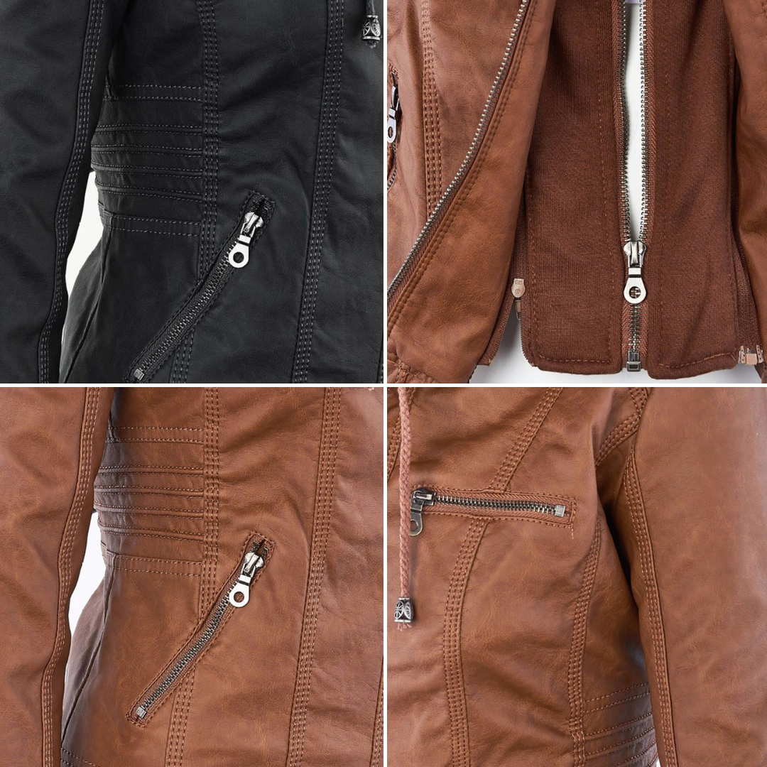 Cynthia | Hooded Zip-Pocket Biker Jacket
