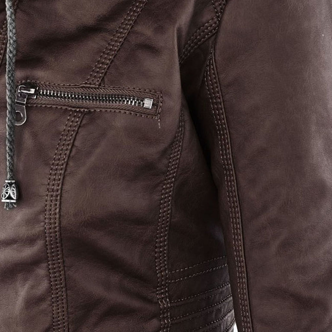 Cynthia | Hooded Zip-Pocket Biker Jacket