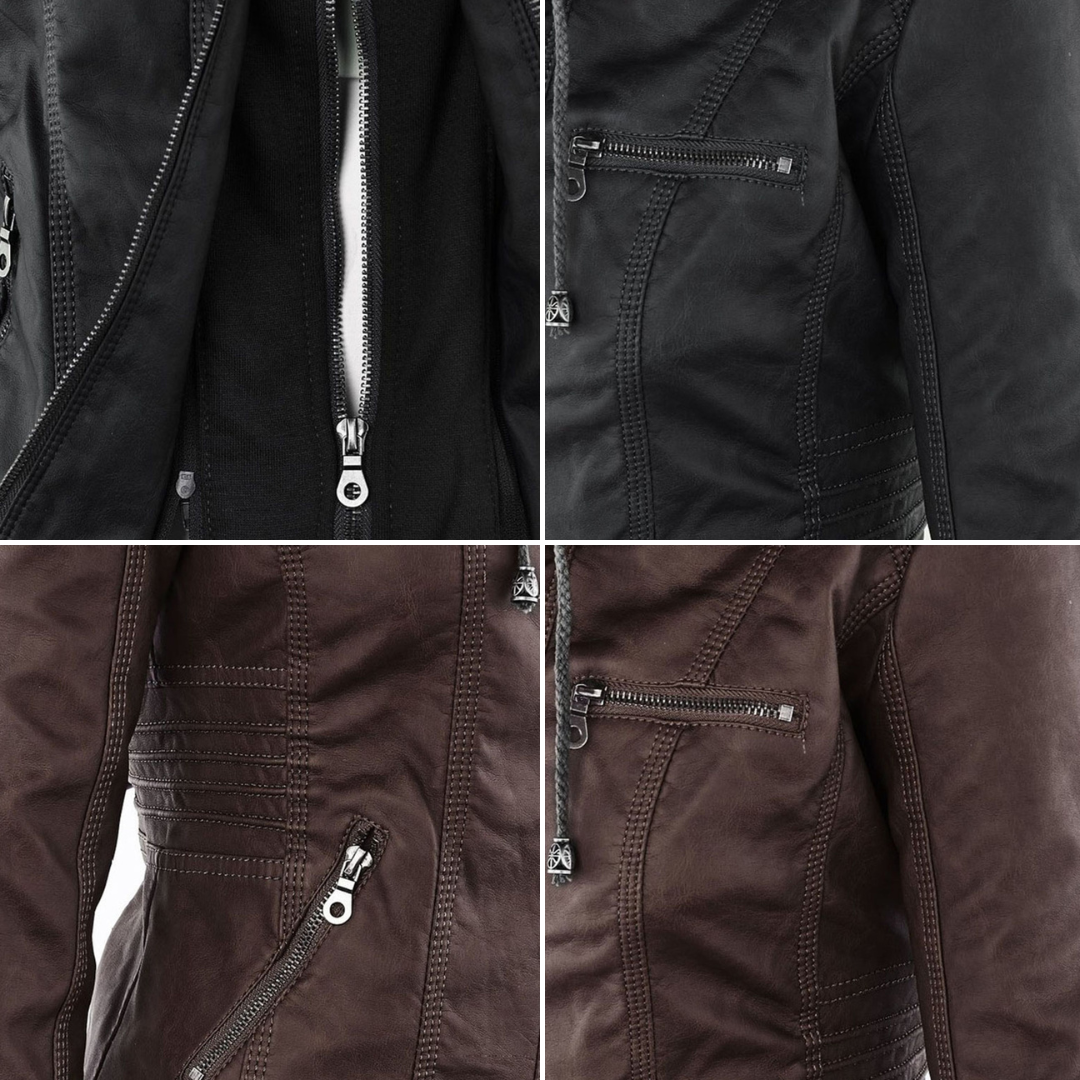 Cynthia | Hooded Zip-Pocket Biker Jacket