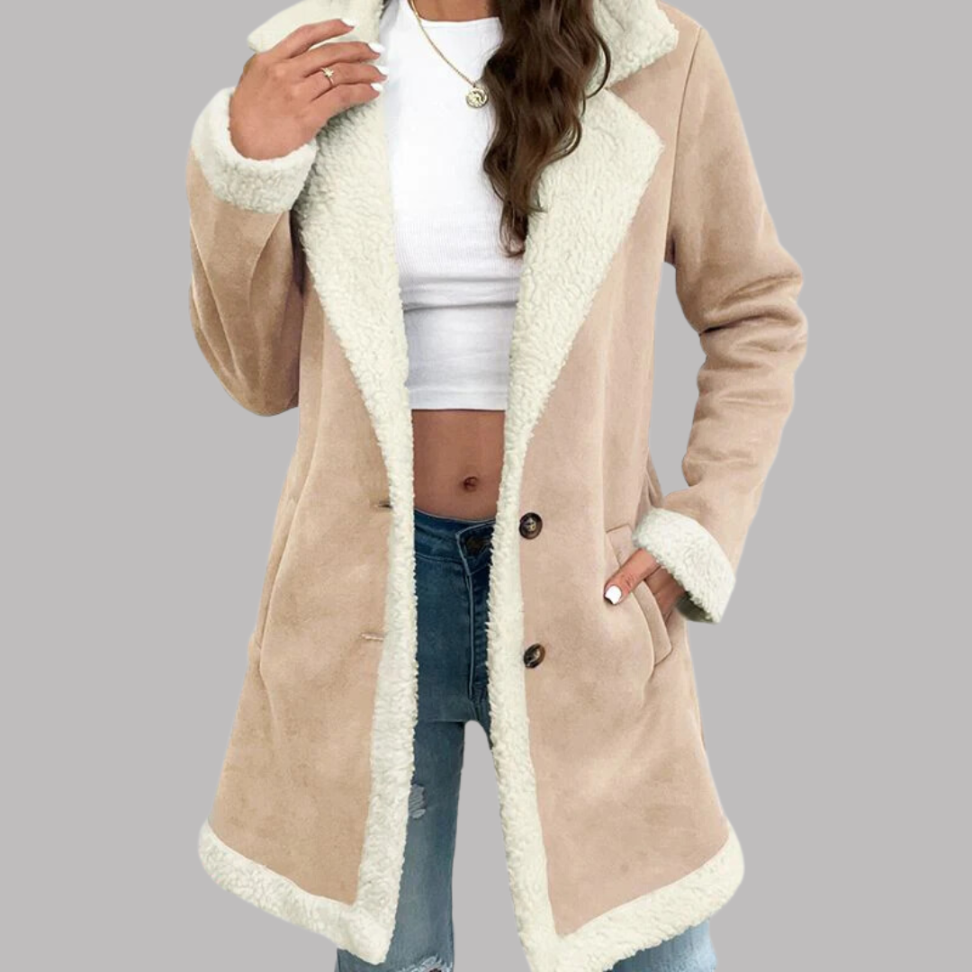 Marcelline sherpa coat in khaki, full front view