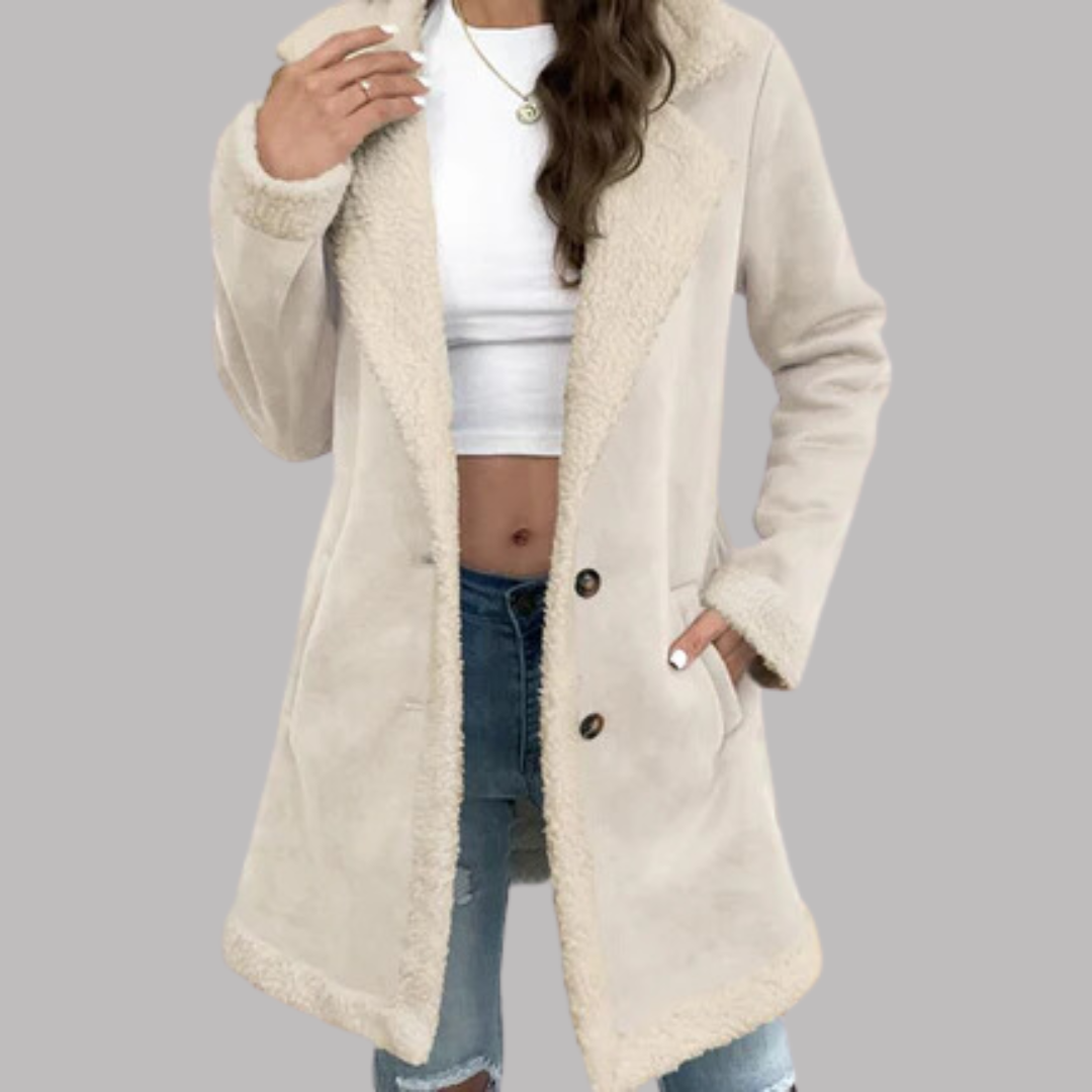Marcelline sherpa coat in white, full front view