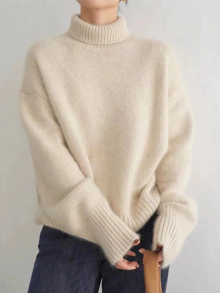 Isaboll high-neck sweater in beige, relaxed full front view