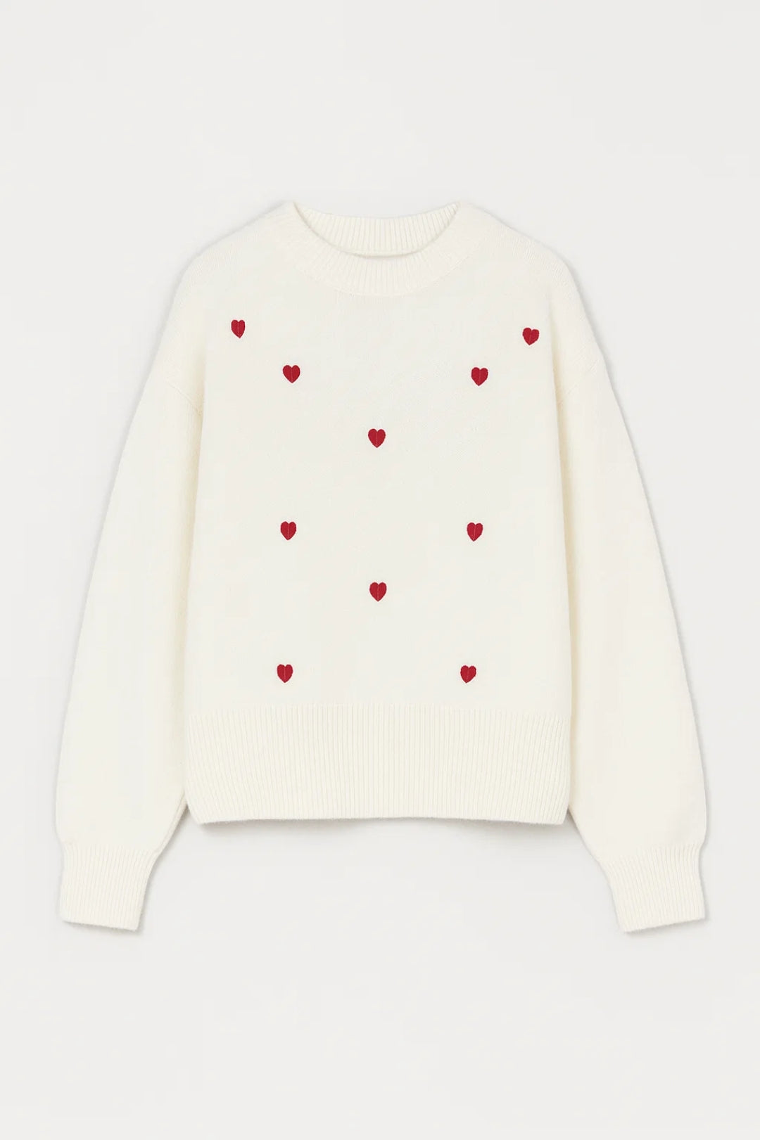 Romilly heart pattern sweater in white, flat front view