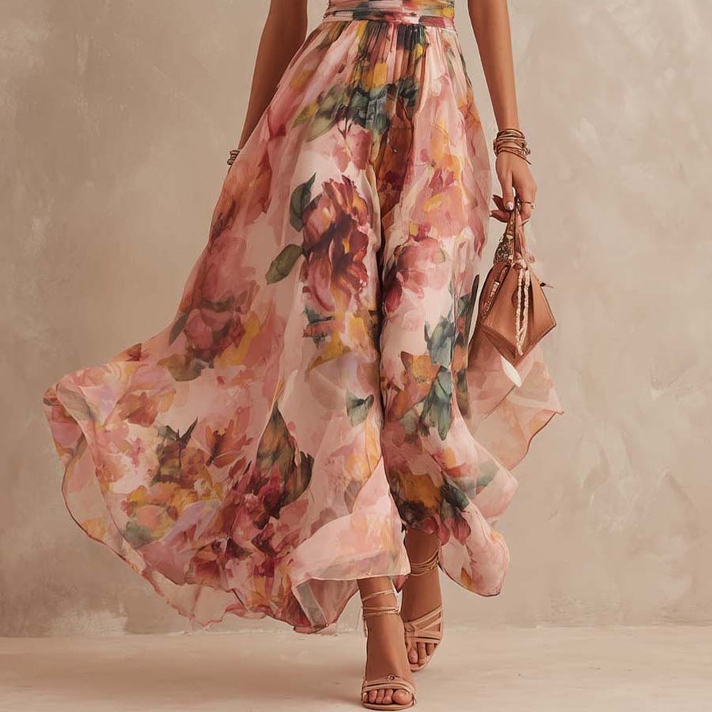 Alexandra floral maxi dress in pink, close view of the flowing skirt
