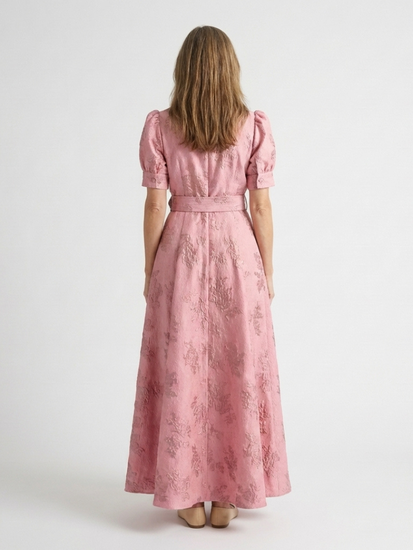 Xanthea pink floral maxi shirt dress, back view