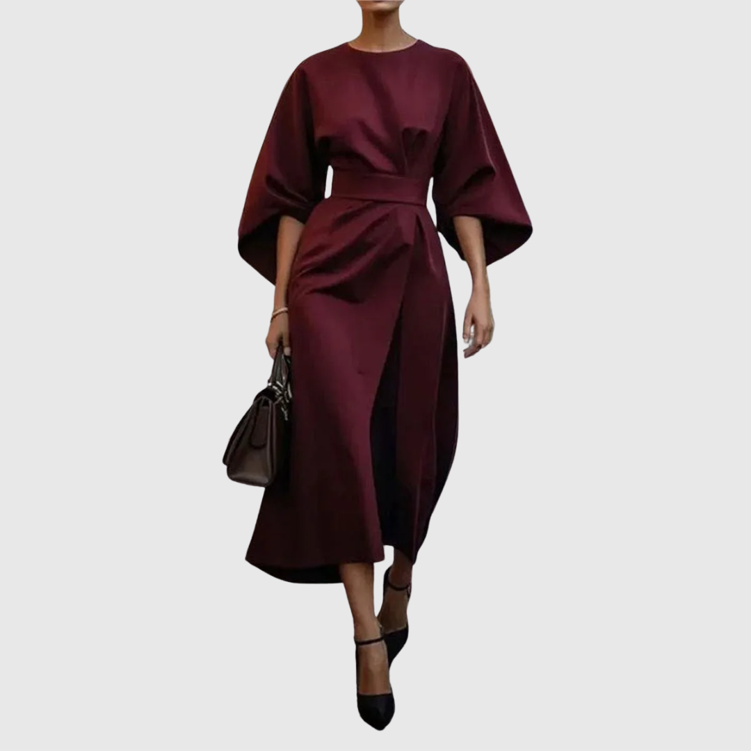 Eldra batwing sleeve maxi dress in claret, full-length front view