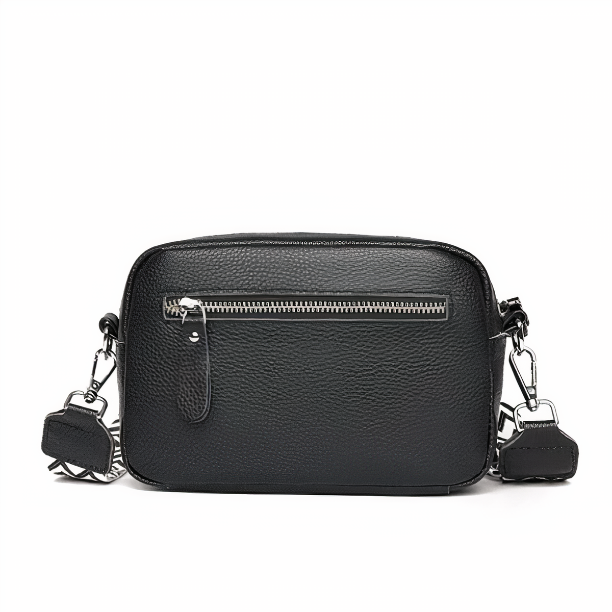 Serena shoulder bag in black, back view with zip pocket