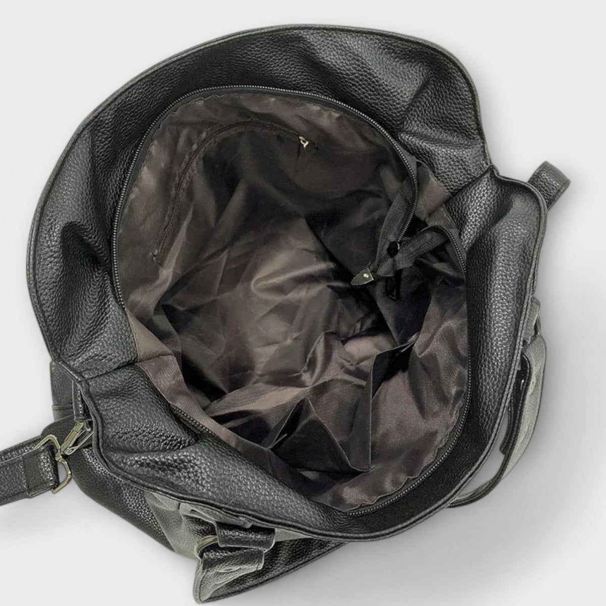 Bellefort Paris hobo shoulder bag in black, open top showing roomy interior