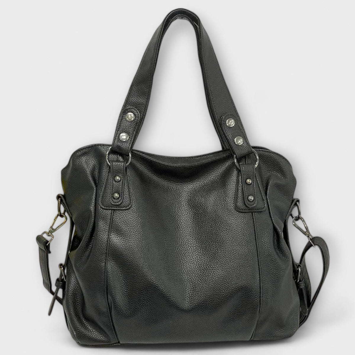 Bellefort Paris hobo shoulder bag in black, front view with twin handles