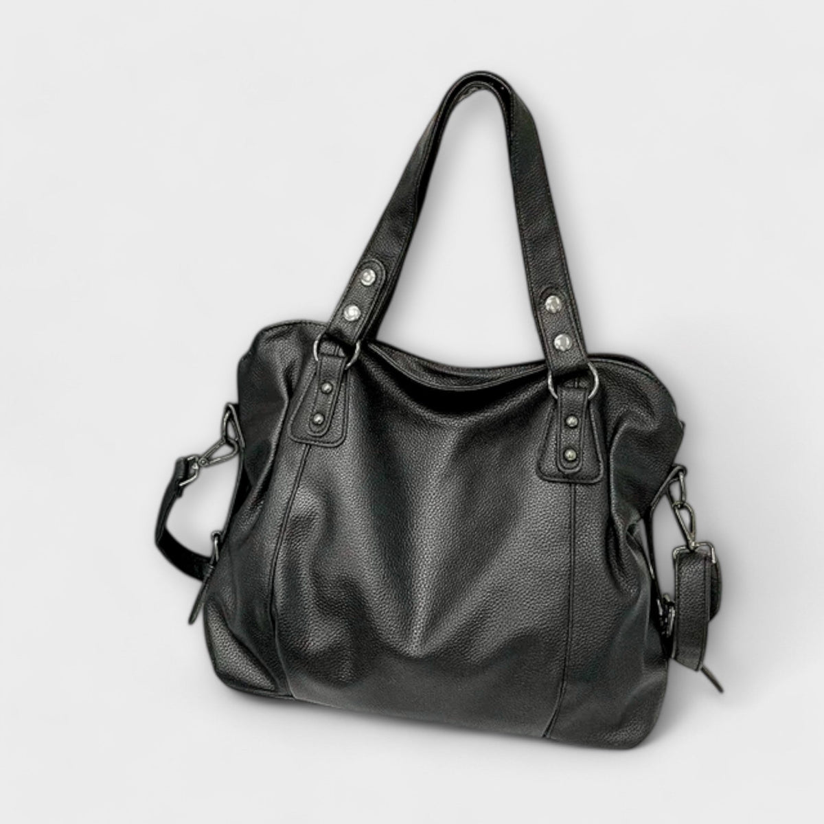 Bellefort Paris hobo shoulder bag in black, angled side view
