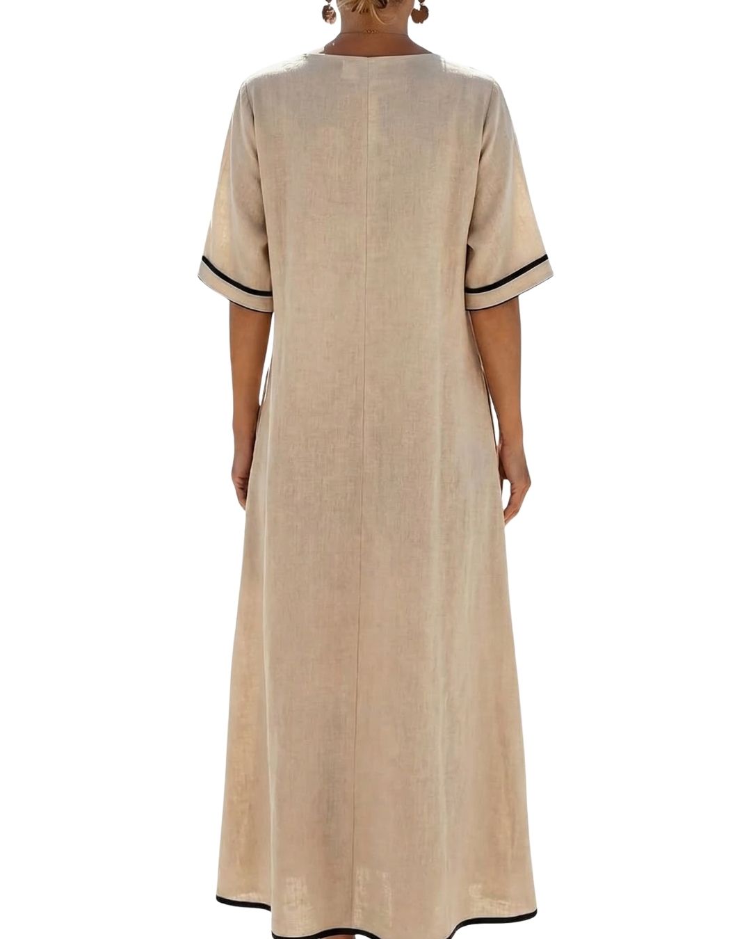 Clara relaxed maxi dress in beige, full-length back view