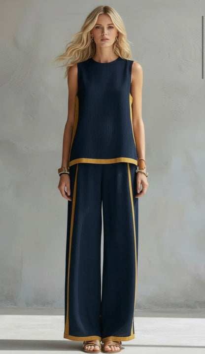Leila two-piece set in navy blue, full-length front view