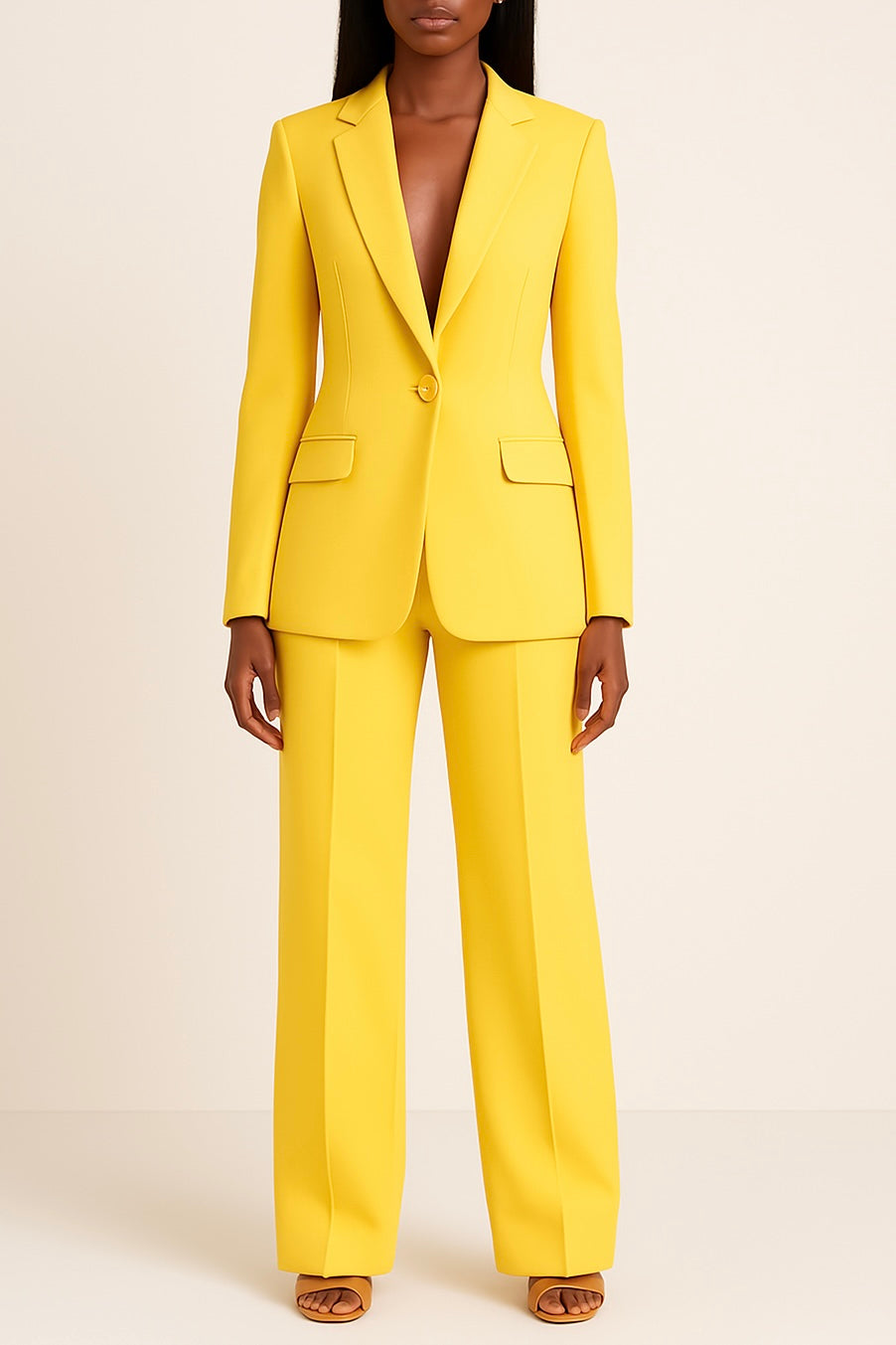 Zoe tailored suit set in yellow, front view