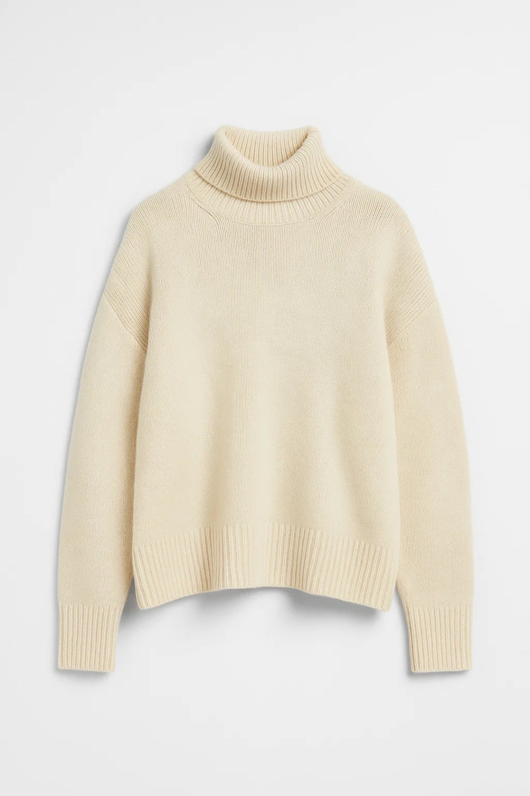 Meliora roll-neck knit sweater in cream, flat product view