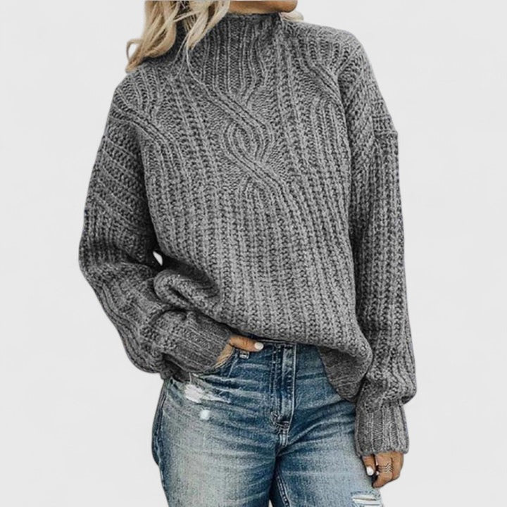 Auvryn cable-knit sweater in grey, relaxed front view