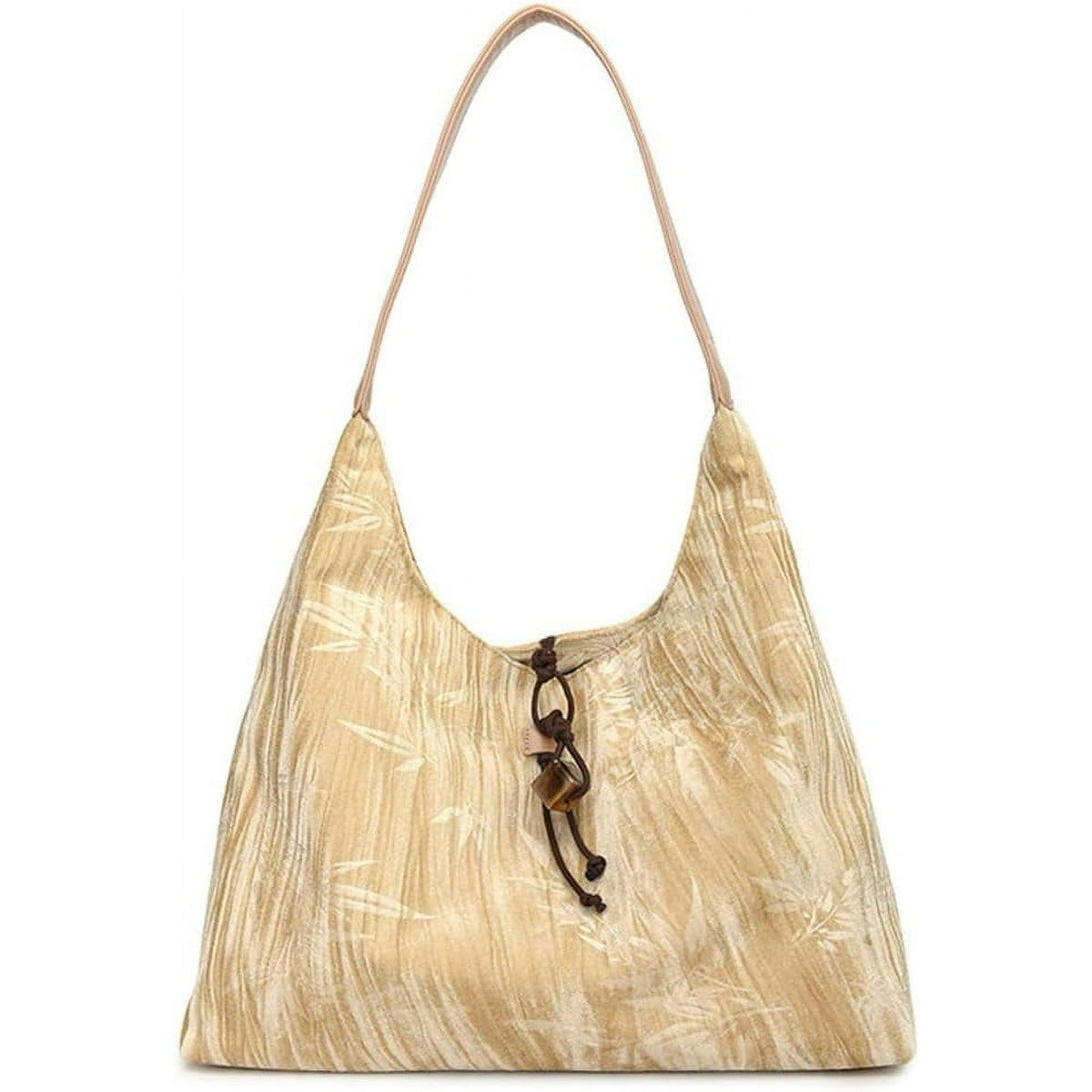 Amélie slouchy shoulder bag in beige, front view with toggle charm