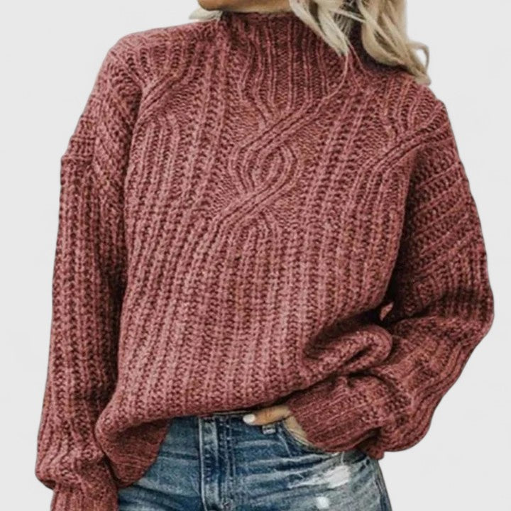 Auvryn cable-knit sweater in pink, close front view