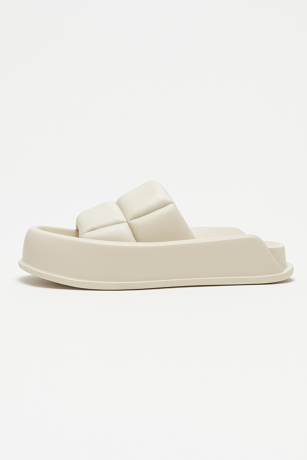 Handmade platform sandals in beige, side profile view