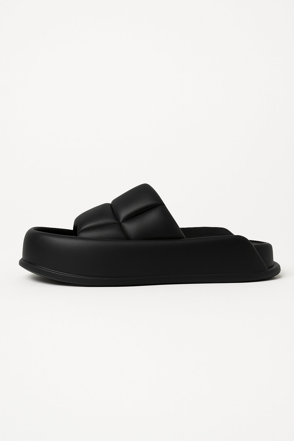 Handmade platform sandals in black, side profile view