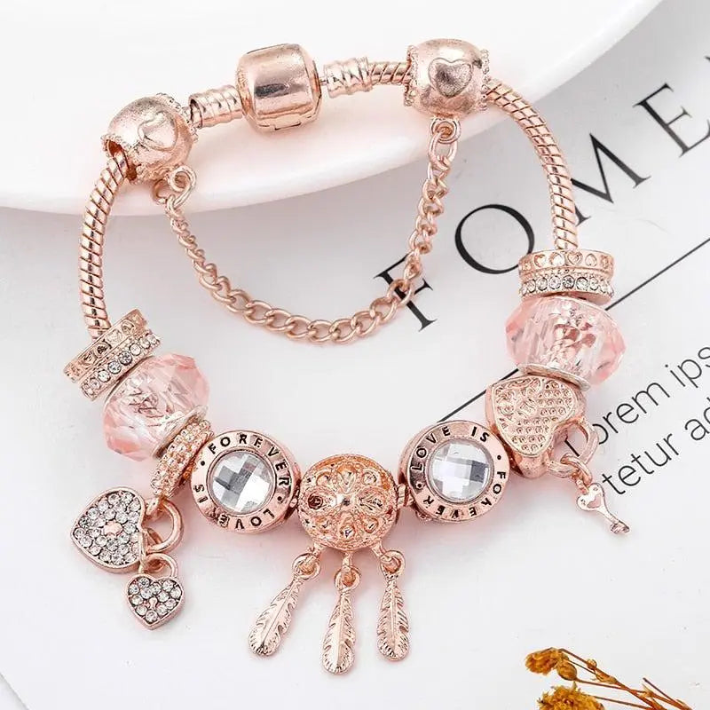 Rose gold dreamcatcher bracelet showing clasp and safety extender chain