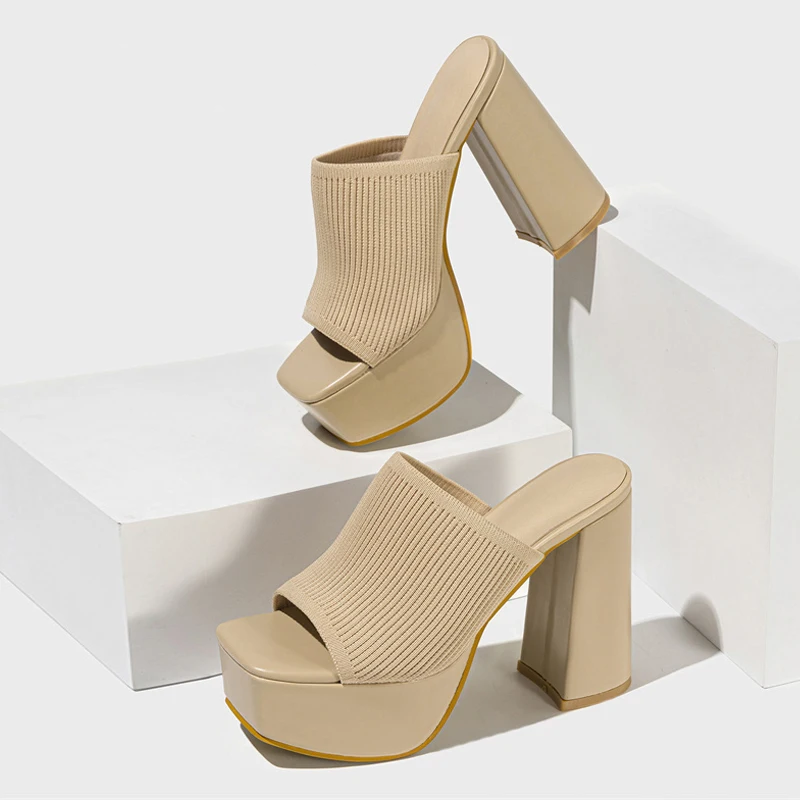 Helena platform sandals in beige, angled pair view