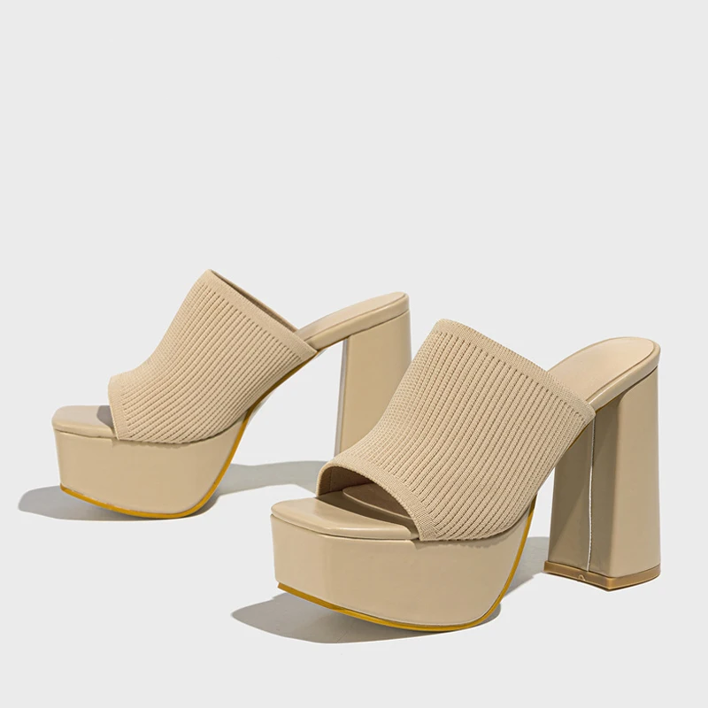 Helena platform sandals in beige, side and back view