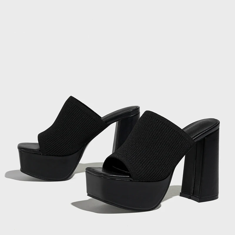 Helena platform sandals in black, side and back view