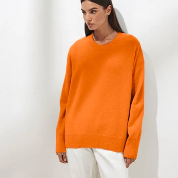 Alice cashmere sweater in orange, relaxed front view