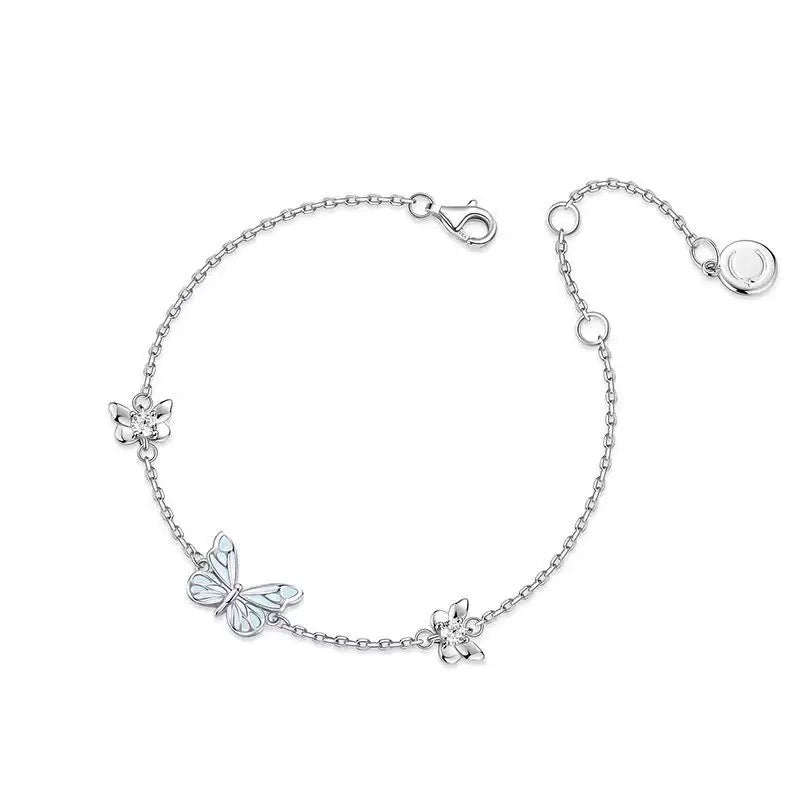 Silver butterfly and flower bracelet with clasp and extender chain