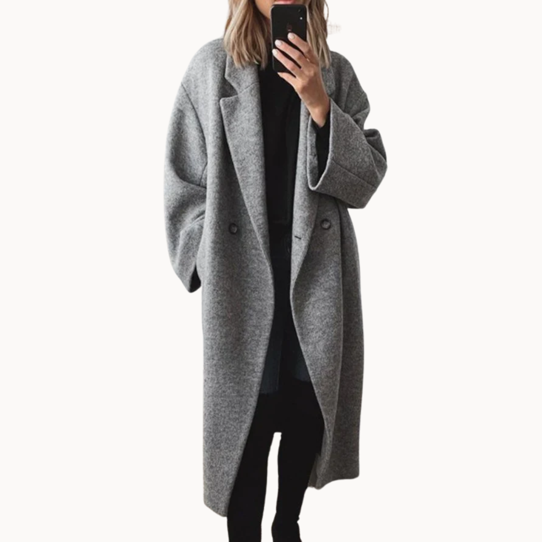 Daphira long oversized coat in grey, full-length front view