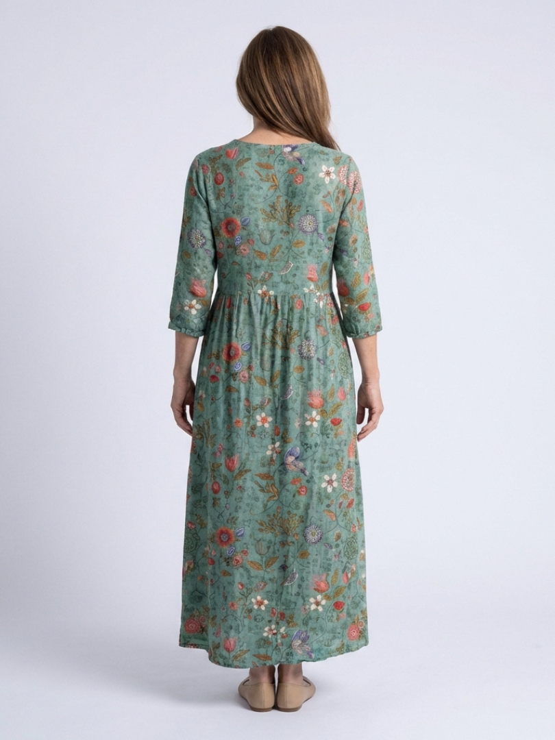 Marina floral maxi dress in green, full-length back view