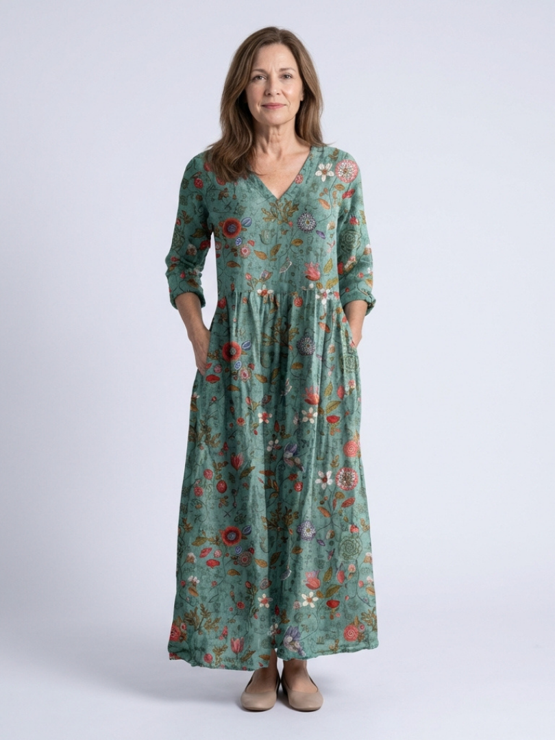 Marina floral maxi dress in green, full-length front view