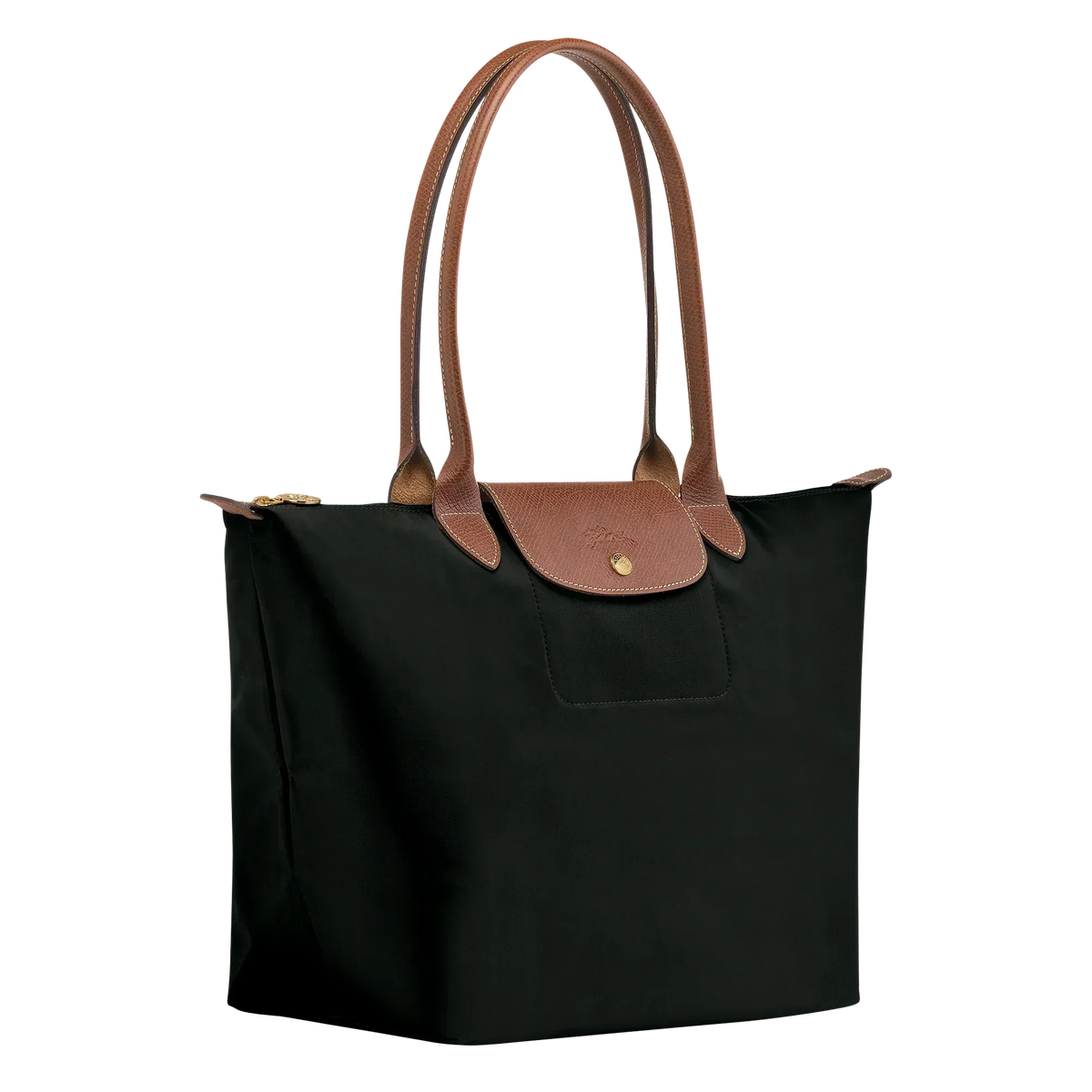 Large tote bag in black, side three-quarter view