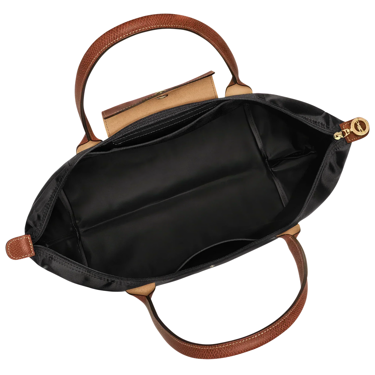 Large tote bag in black, open interior with slip pocket