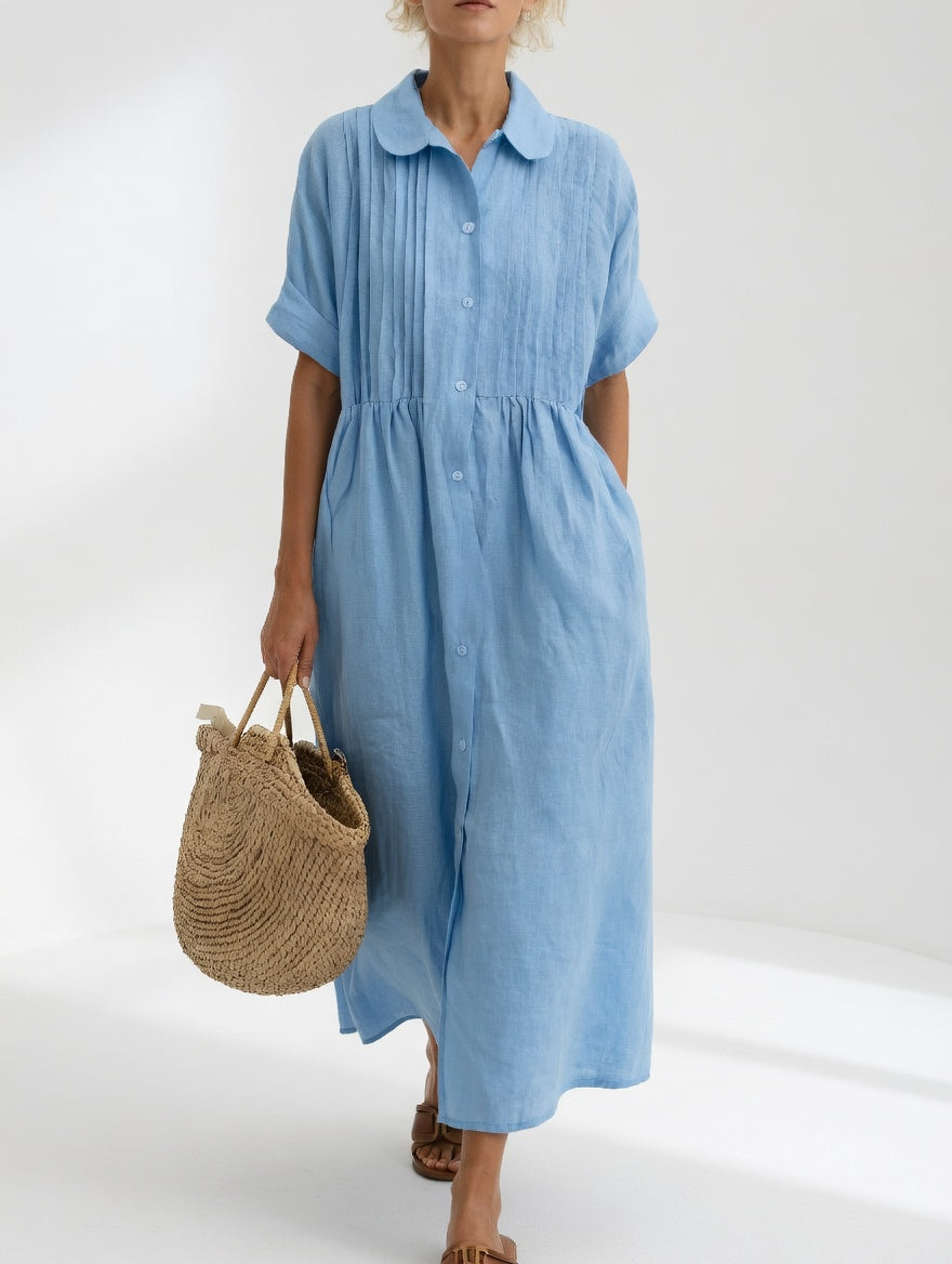 Lysandra long shirt dress in light blue, full-length front view