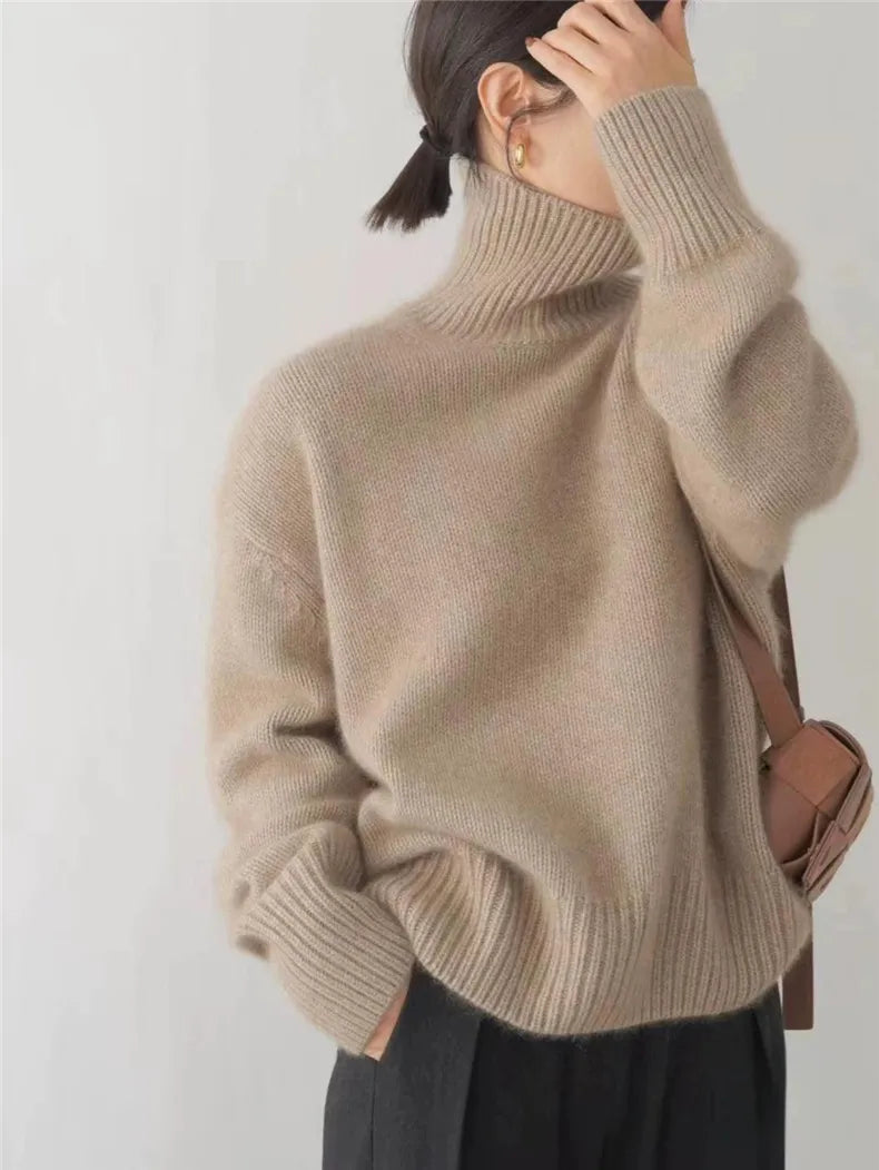 Isaboll high-neck sweater in khaki, side front view