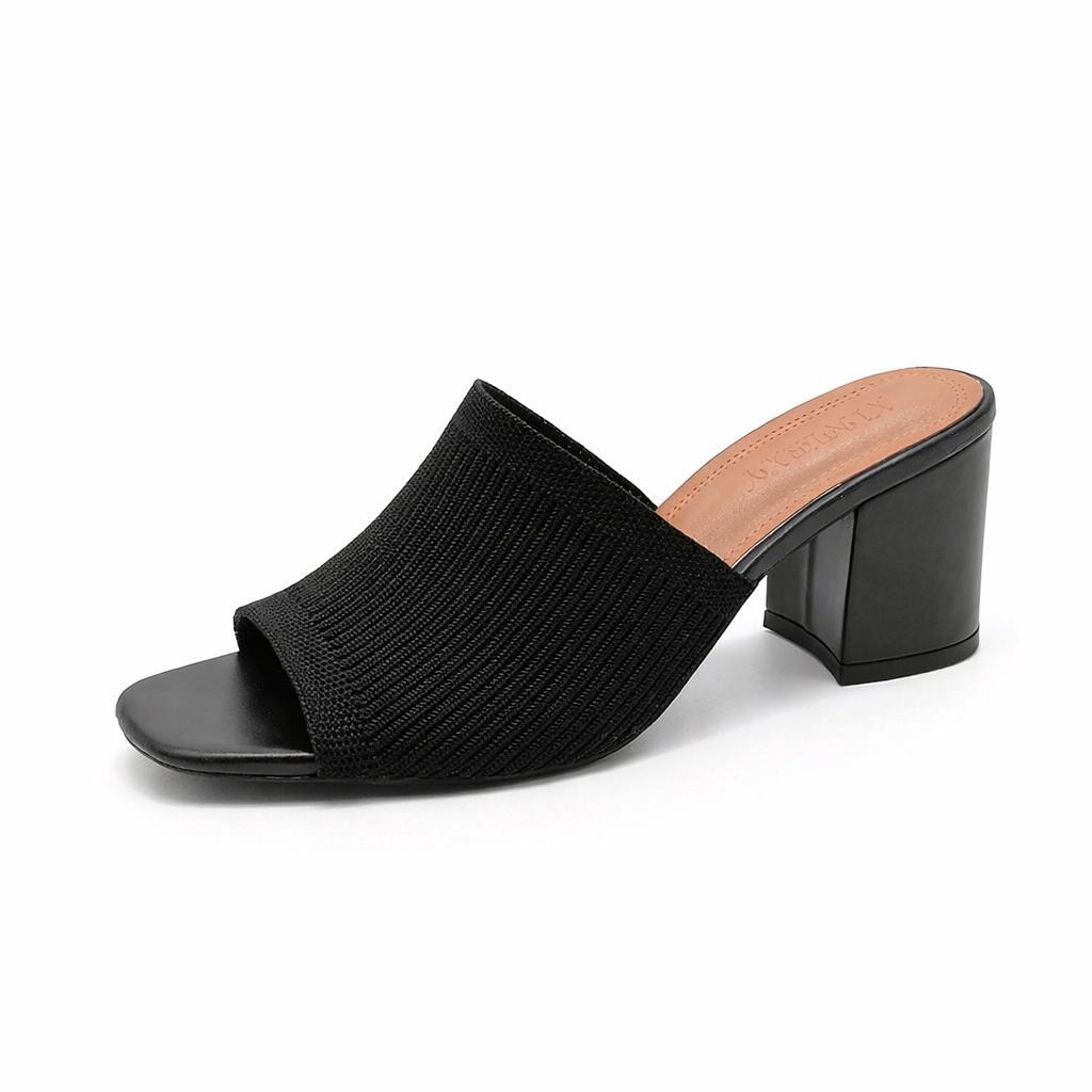 Helena block heel sandals in black, side product view