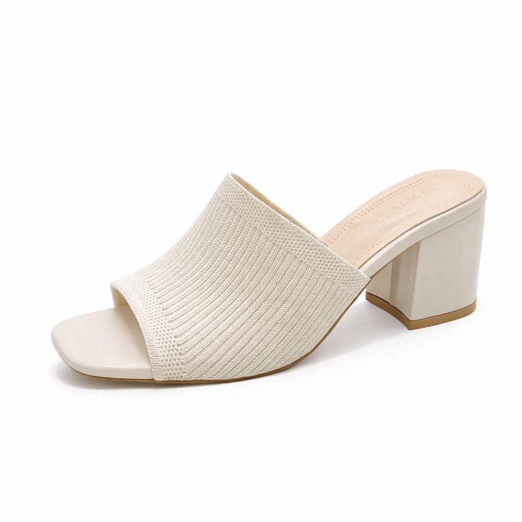 Helena block heel sandals in cream, side product view