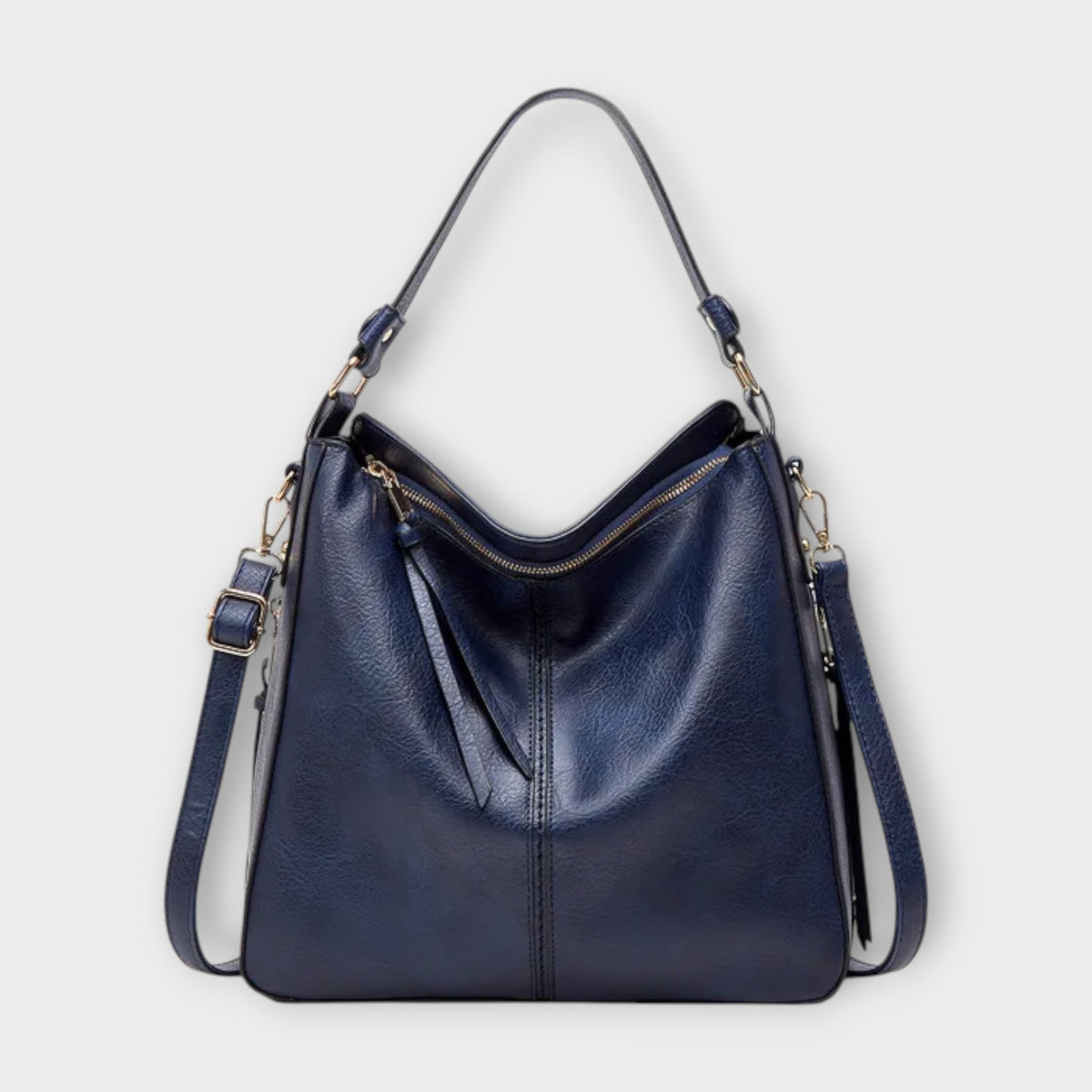 Arvignon large slouchy hobo bag in blue, front view