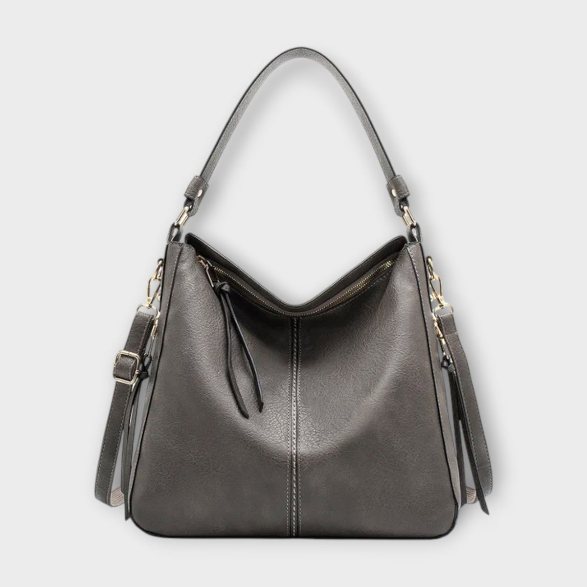 Arvignon large slouchy hobo bag in grey, front view