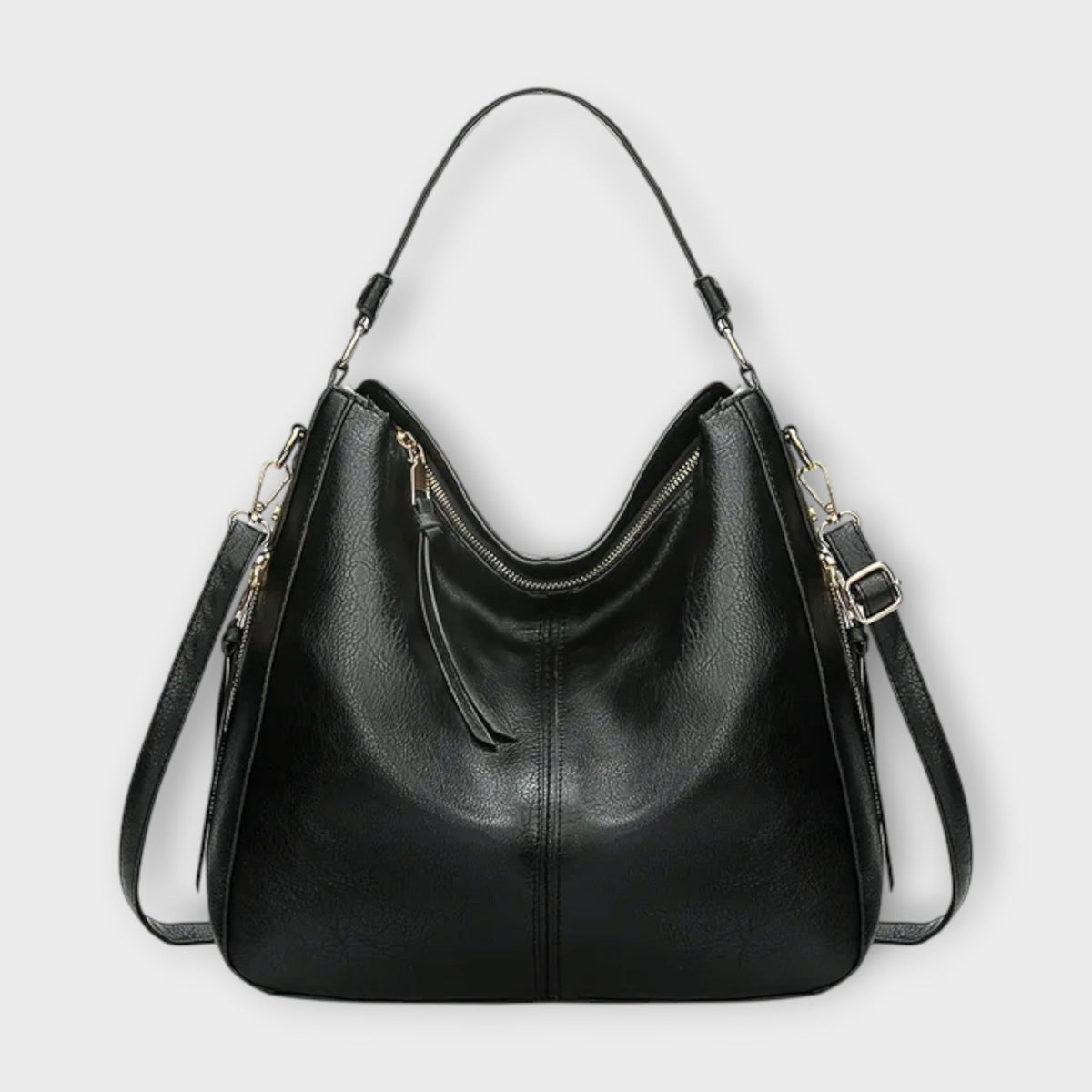 Arvignon large slouchy hobo bag in black, front view