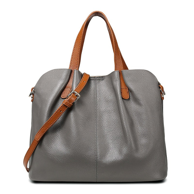 Alana tote bag in grey with long shoulder strap, front view