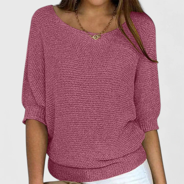 Kalyndrae knitted sweater in pink, front view